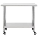 KUCHENNY STÓŁ ROBOCZY NA KÓŁKACH 100X60X85CM STAL NIERDZEWNA