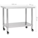 KUCHENNY STÓŁ ROBOCZY NA KÓŁKACH 100X60X85CM STAL NIERDZEWNA