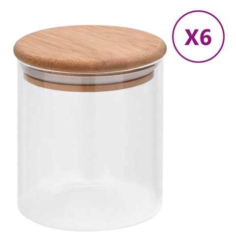 SZKLANE SŁOJE Z BAMBUSOWĄ POKRYWKĄ 6 SZT. 600 ML