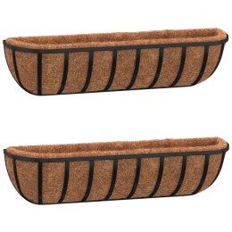 KORYTKA ŚCIENNE 2 SZT. Z MATĄ KOKOSOWĄ CZARNE 76X21X16CM