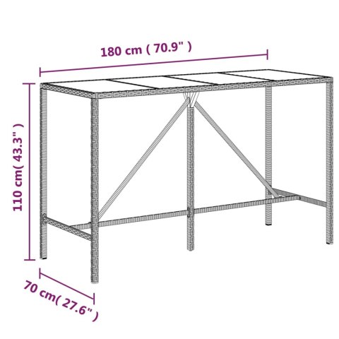 STOLIK BAROWY ZE SZKLANYM BLATEM BRĄZOWY 180X70X110CM