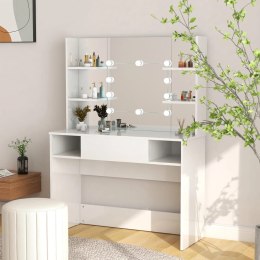 STOLIK DO MAKIJAŻU Z LED 100X40X135CM MDF LŚNIĄCY BIAŁY