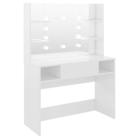 STOLIK DO MAKIJAŻU Z LED 100X40X135CM MDF LŚNIĄCY BIAŁY