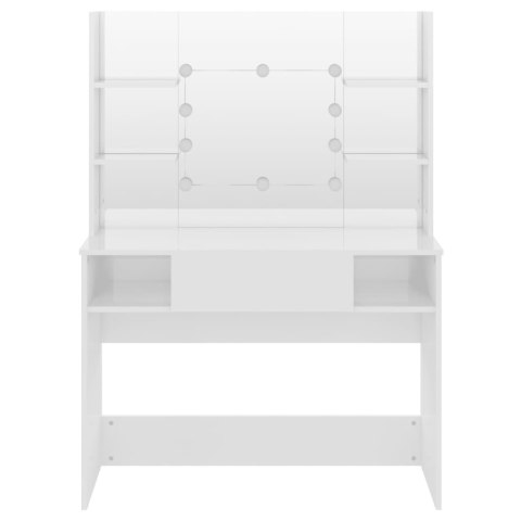 STOLIK DO MAKIJAŻU Z LED 100X40X135CM MDF LŚNIĄCY BIAŁY