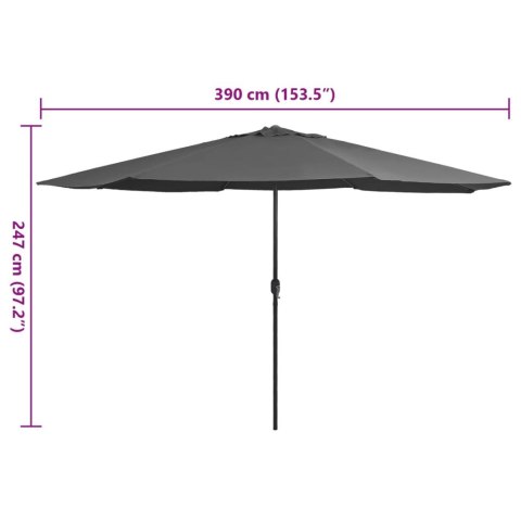 PARASOL OGRODOWY NA METALOWYM SŁUPKU 390CM ANTRACYTOWY