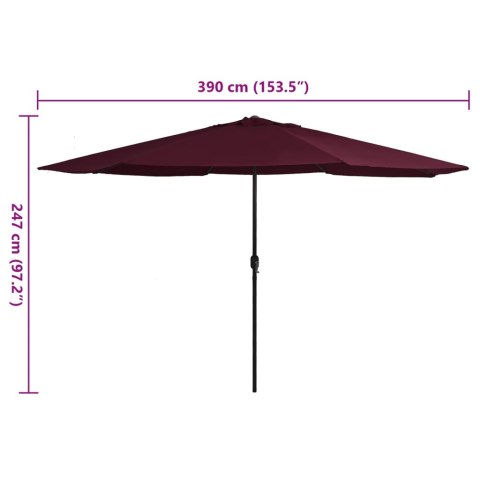 PARASOL OGRODOWY NA METALOWYM SŁUPKU 390CM BORDOWY