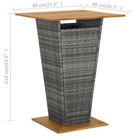 STOLIK BAROWY SZARY 80X80X110CM RATTAN PE I LITA AKACJA