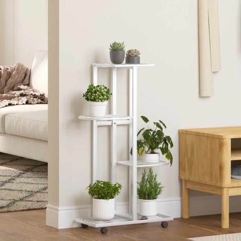 KWIETNIK Z 4 PÓŁKAMI I KÓŁKAMI 44X23X80CM BIAŁY ŻELAZNY