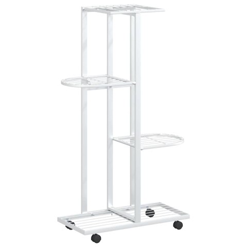 KWIETNIK Z 4 PÓŁKAMI I KÓŁKAMI 44X23X80CM BIAŁY ŻELAZNY