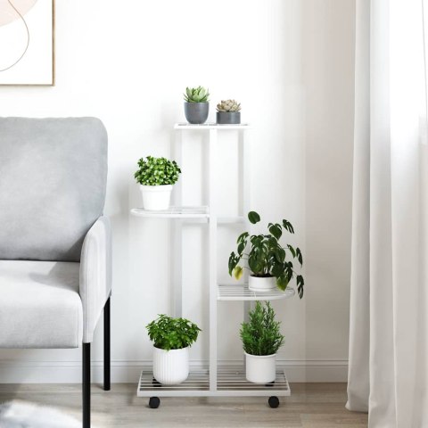 KWIETNIK Z 4 PÓŁKAMI I KÓŁKAMI 44X23X80CM BIAŁY ŻELAZNY
