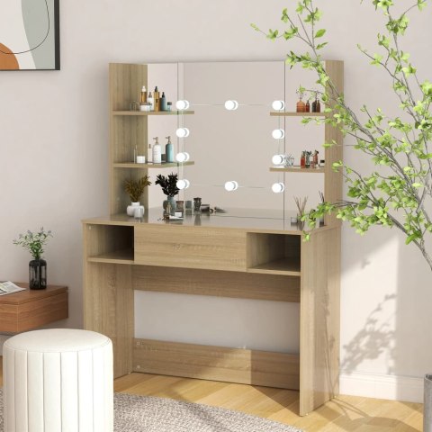 STOLIK DO MAKIJAŻU Z LED 100X40X135CM MDF KOLOR DĘBOWY