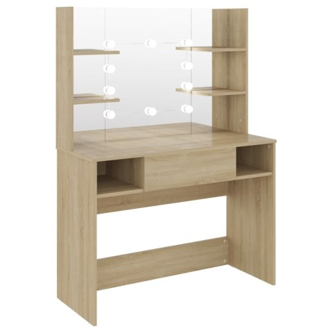 STOLIK DO MAKIJAŻU Z LED 100X40X135CM MDF KOLOR DĘBOWY