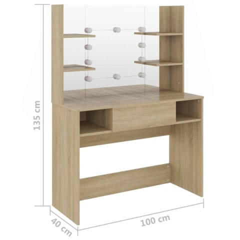 STOLIK DO MAKIJAŻU Z LED 100X40X135CM MDF KOLOR DĘBOWY