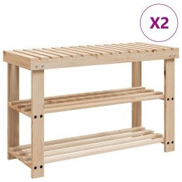 PÓŁKI NA BUTY Z ŁAWKĄ 2-W-1 2 SZT. LITE DREWNO