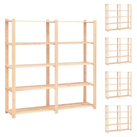 REGAŁY Z 5 PÓŁKAMI 5 SZT. 170X38X170CM SOSNA 500 KG