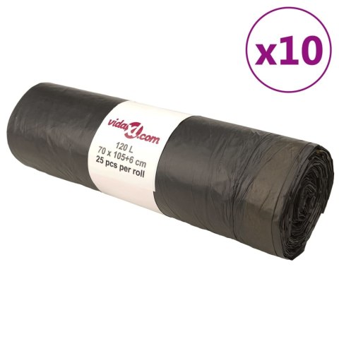 WORKI NA ŚMIECI, ŚCIĄGANE TAŚMĄ, 250 SZT., CZARNE, 120 L