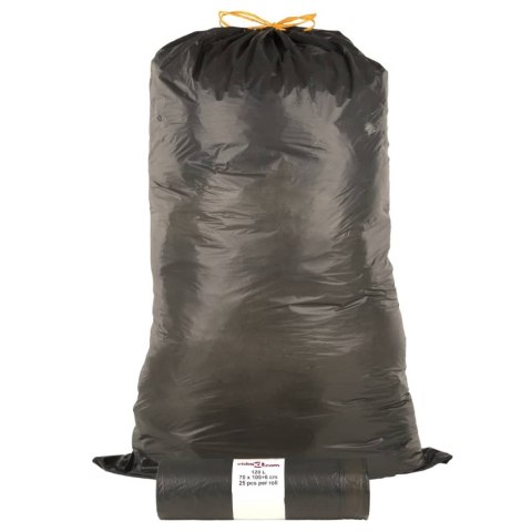 WORKI NA ŚMIECI, ŚCIĄGANE TAŚMĄ, 250 SZT., CZARNE, 120 L