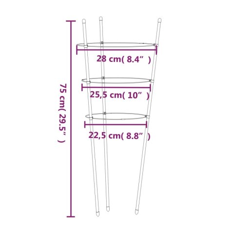 PODPÓRKI DLA ROŚLIN, Z 3 OBRĘCZAMI, 5 SZT, ZIELONE, 75 CM, STAL
