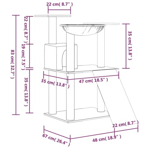 DRAPAK DLA KOTA Z SIZALOWYMI SŁUPKAMI JASNOSZARY 83CM
