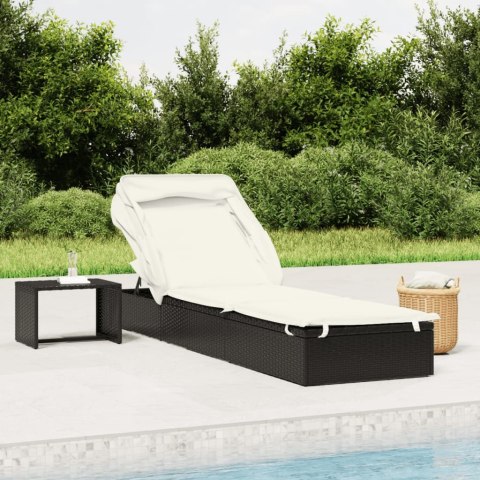 LEŻAK ZE SKŁADANYM DACHEM CZARNY 213X63X97CM POLIRATTAN