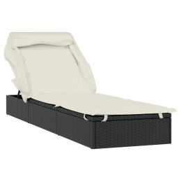 LEŻAK ZE SKŁADANYM DACHEM CZARNY 213X63X97CM POLIRATTAN