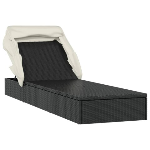 LEŻAK ZE SKŁADANYM DACHEM CZARNY 213X63X97CM POLIRATTAN