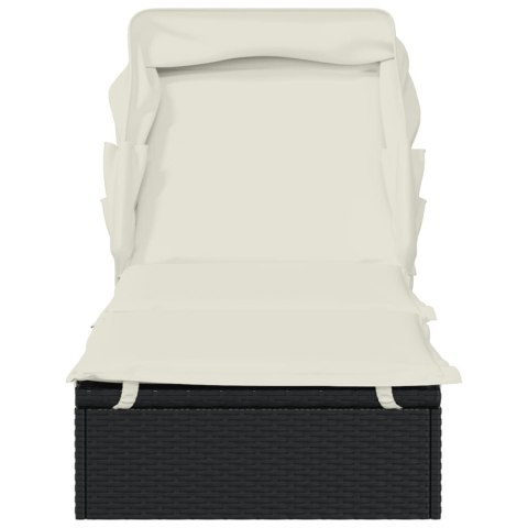 LEŻAK ZE SKŁADANYM DACHEM CZARNY 213X63X97CM POLIRATTAN