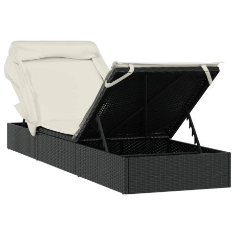 LEŻAK ZE SKŁADANYM DACHEM CZARNY 213X63X97CM POLIRATTAN