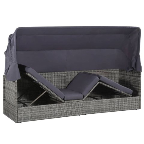 LEŻANKA OGRODOWA Z ZADASZENIEM SZARA 205X62CM RATTAN PE