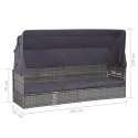 LEŻANKA OGRODOWA Z ZADASZENIEM SZARA 205X62CM RATTAN PE