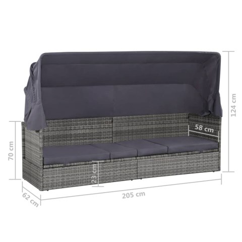 LEŻANKA OGRODOWA Z ZADASZENIEM SZARA 205X62CM RATTAN PE