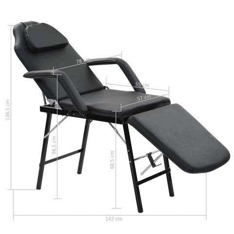PRZENOŚNY FOTEL KOSMETYCZNY EKOSKÓRA 185X78X76CM CZARNY
