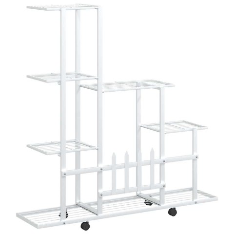 STOJAK NA KWIATY NA KÓŁKACH 94,5X25X92,5CM BIAŁY METALOWY
