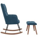 FOTEL BUJANY ZE STOŁKIEM W KOLORZE NIEBIESKIEGO AKSAMITU