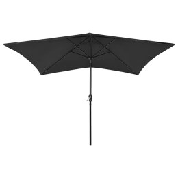 PARASOL OGRODOWY Z LED I STALOWYM SŁUPKIEM CZARNY 2X3 M