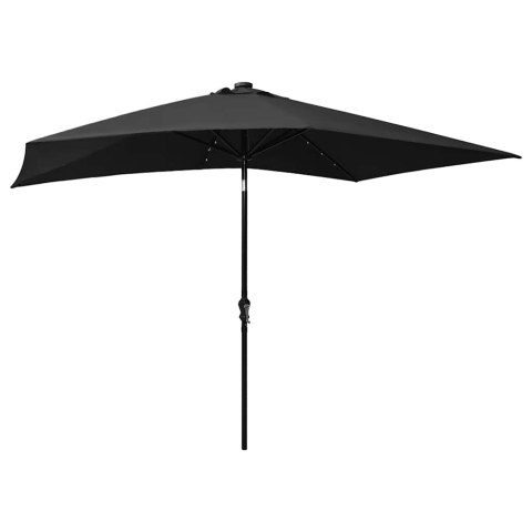 PARASOL OGRODOWY Z LED I STALOWYM SŁUPKIEM CZARNY 2X3 M