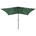 PARASOL OGRODOWY Z LED I STALOWYM SŁUPKIEM ZIELONY 2X3 M