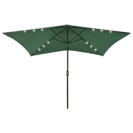 PARASOL OGRODOWY Z LED I STALOWYM SŁUPKIEM ZIELONY 2X3 M
