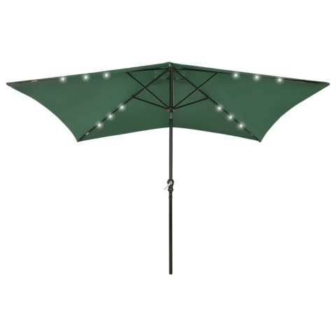 PARASOL OGRODOWY Z LED I STALOWYM SŁUPKIEM ZIELONY 2X3 M