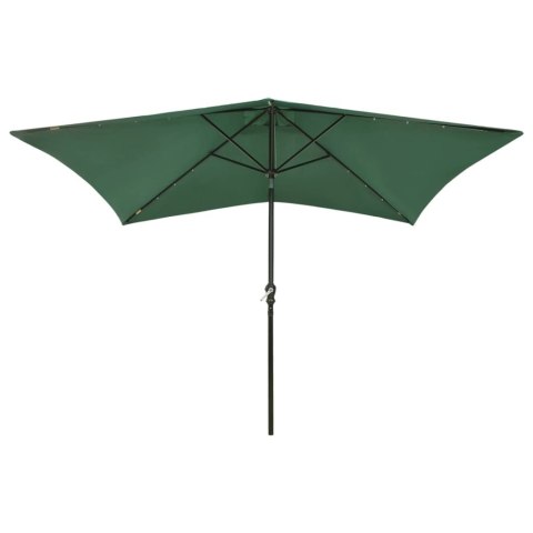 PARASOL OGRODOWY Z LED I STALOWYM SŁUPKIEM ZIELONY 2X3 M