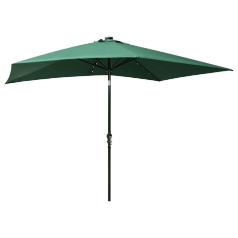 PARASOL OGRODOWY Z LED I STALOWYM SŁUPKIEM ZIELONY 2X3 M