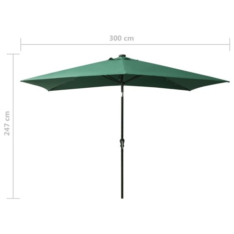 PARASOL OGRODOWY Z LED I STALOWYM SŁUPKIEM ZIELONY 2X3 M