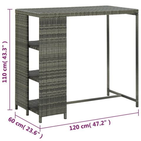 STOLIK BAROWY Z PÓŁKĄ SZARY 120X60X110CM POLIRATTAN