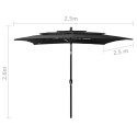 3-POZIOMOWY PARASOL NA ALUMINIOWYM SŁUPKU CZARNY 2,5X2,5M