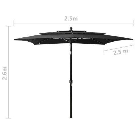 3-POZIOMOWY PARASOL NA ALUMINIOWYM SŁUPKU CZARNY 2,5X2,5M