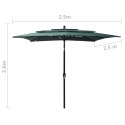 3-POZIOMOWY PARASOL NA ALUMINIOWYM SŁUPKU ZIELONY 2,5X2,5M