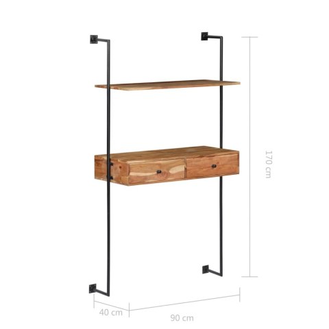 BIURKO STOLIK KOMPUTEROWY ŚCIENNE 90X40X170CM LITE DREWNO AKACJOWE