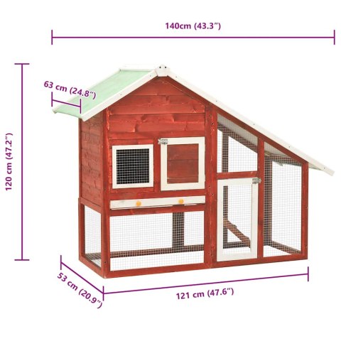 DOMEK DLA KRÓLIKA CZERWONO-BIAŁY 140X63X120CM DREWNO JODŁOWE