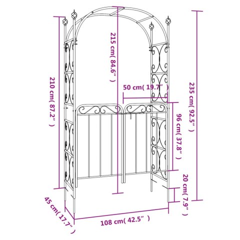 ŁUK OGRODOWY Z FURTKĄ CZARNY 108X45X235CM STAL