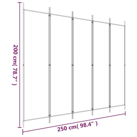 PARAWAN 5-PANELOWY BIAŁY 250X200CM TKANINA